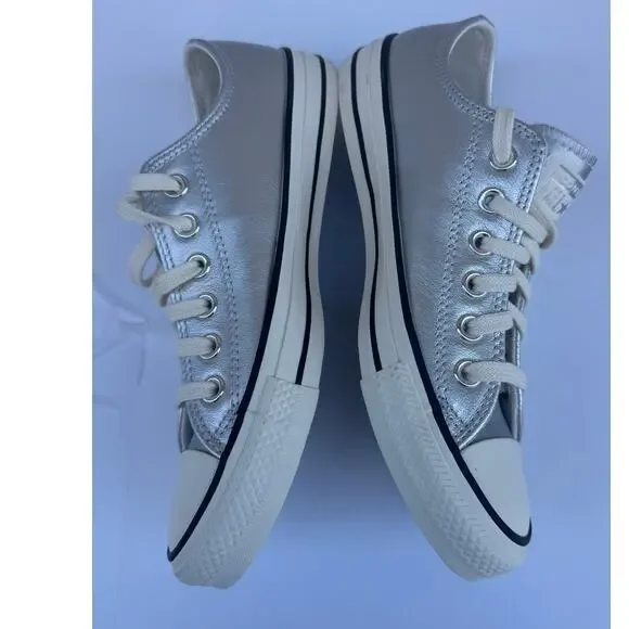 Converse Women's Silver Metallic Chuck Taylor All Star Low Leather Size 7 - Picture 4 of 13